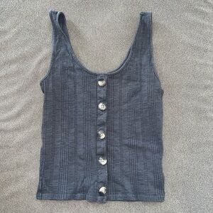 Dark gray ribbed tank top with buttons